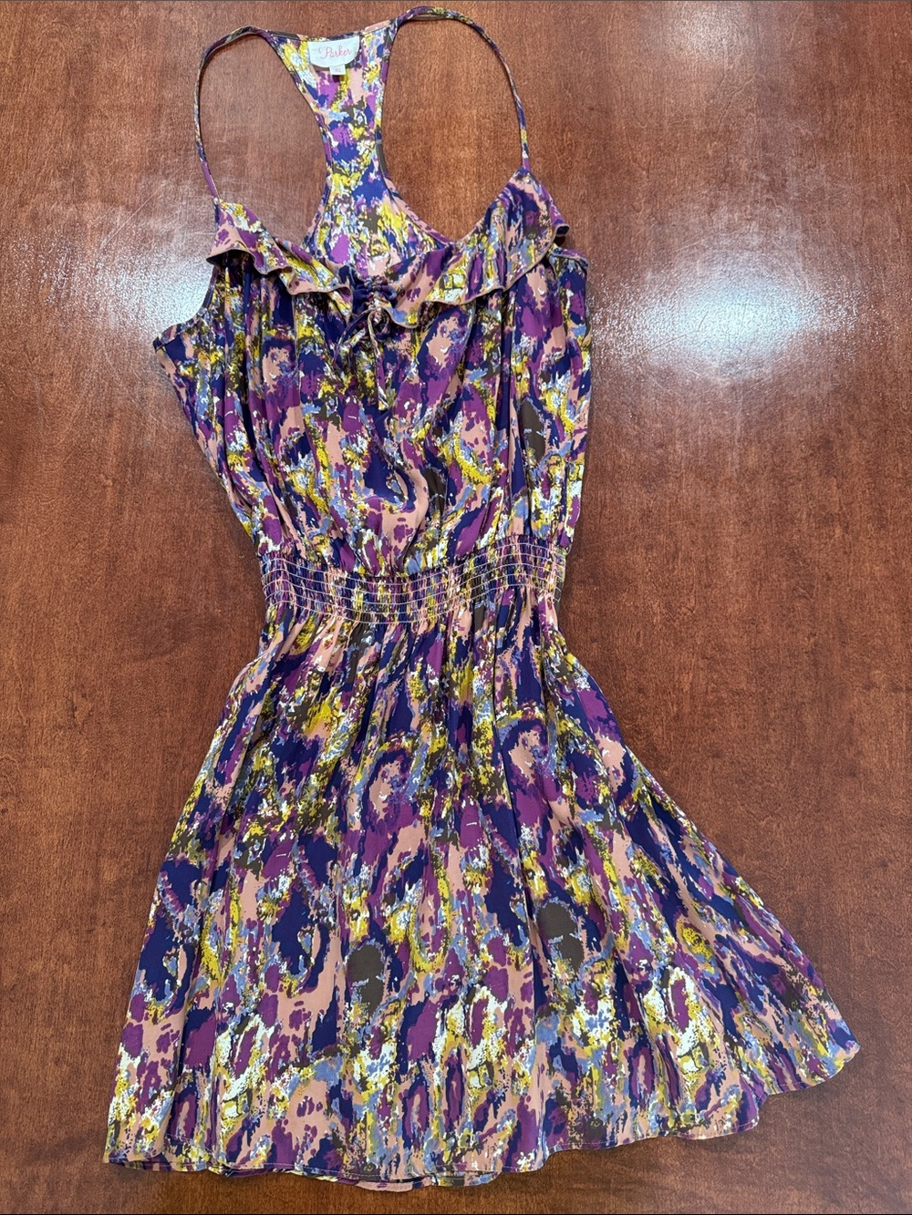 Parker Silk Purple Multicolor Abstract Print Dress